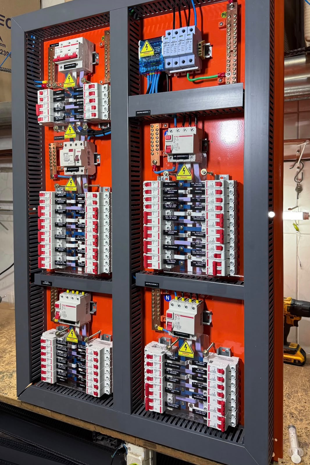 Quadro elétrico montado com dispositivos de proteção